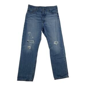 Levis 501 women's 29 straight leg crop jeans distressed button fly premium leath
